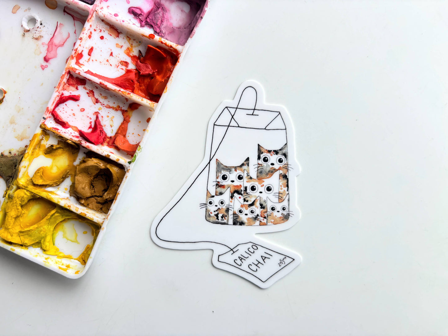 Calico Cat Chai Tea Vinyl Sticker – Cozy Autumn Drink Art