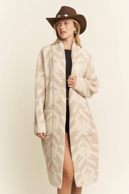 Houndstooth Print Cardigan