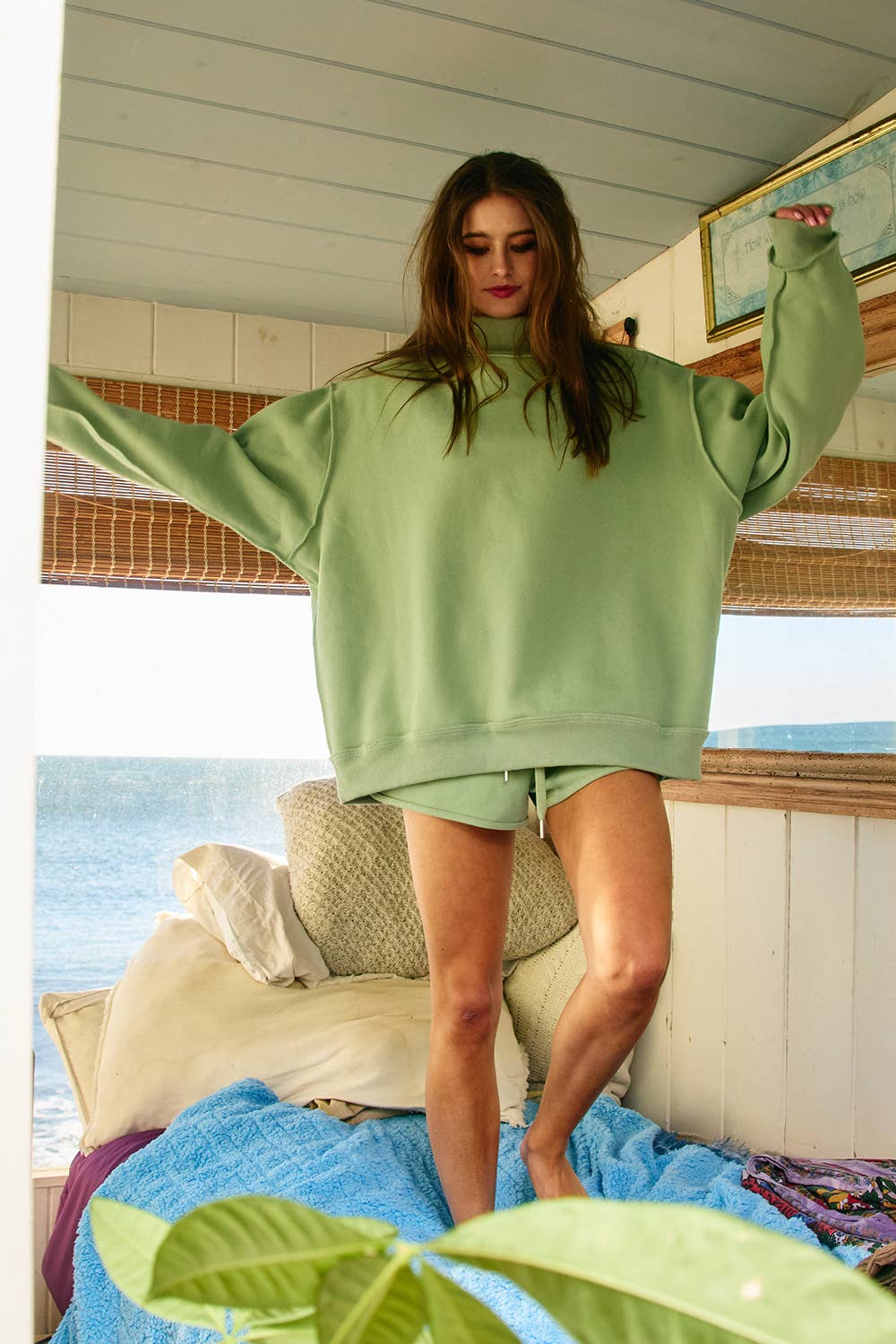 Solid Mock Neck Sweatshirt Top