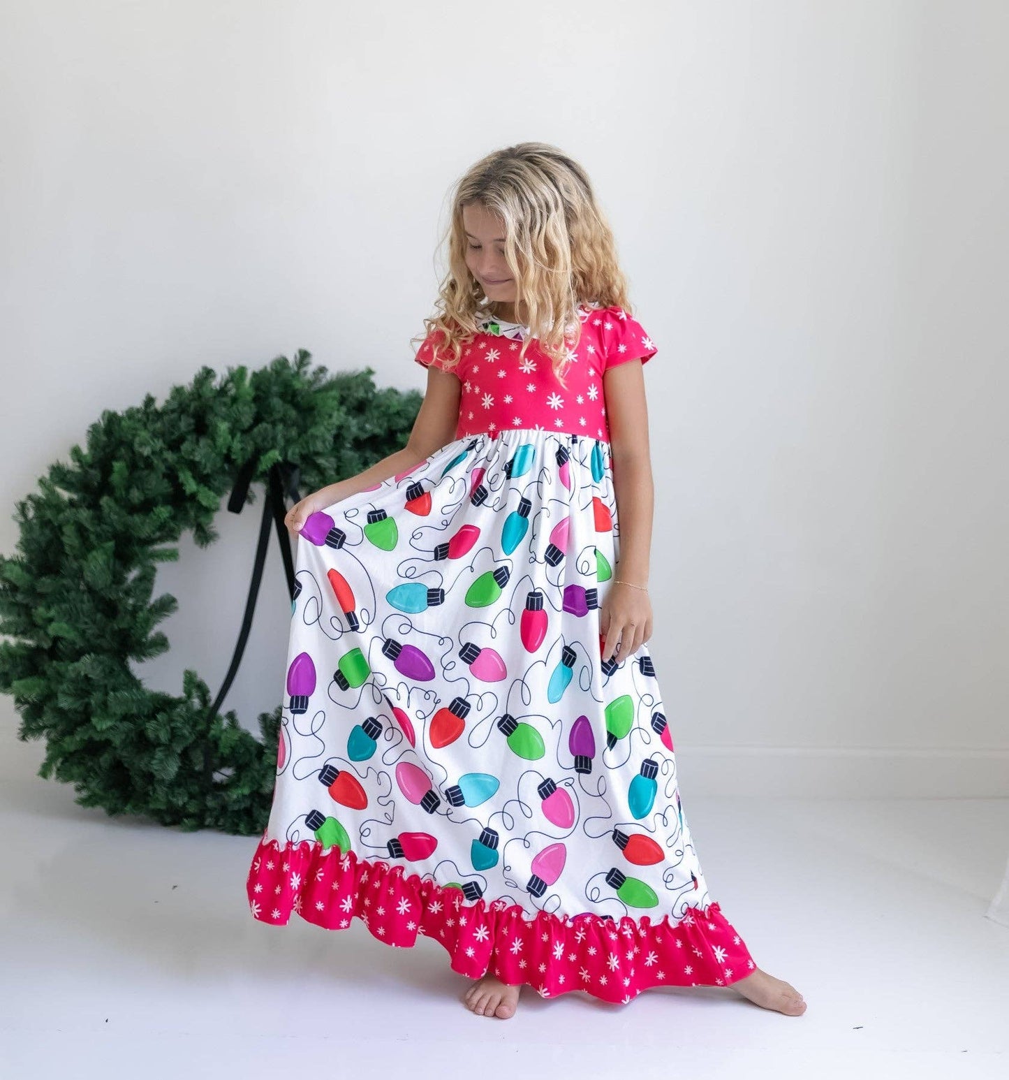 Kids Christmas Holiday Lights Ruffle Lounge Play Gown