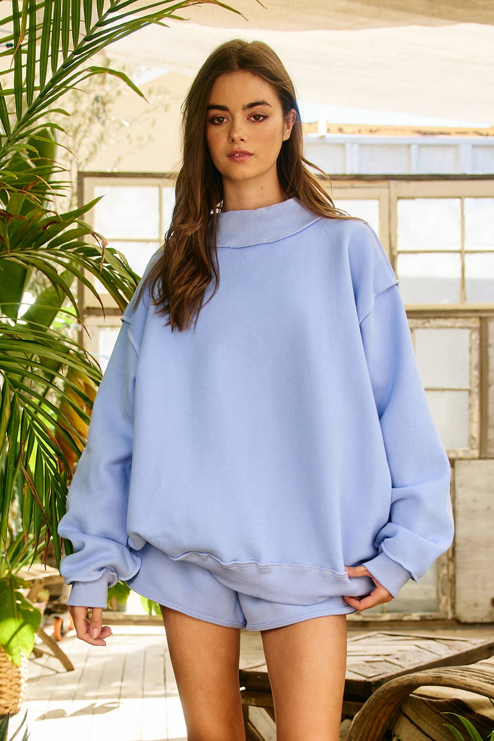 Solid Mock Neck Sweatshirt Top