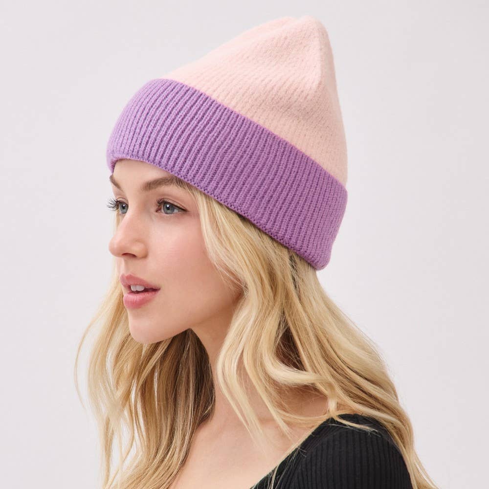 Two Toned Color Ribbed Beanie
