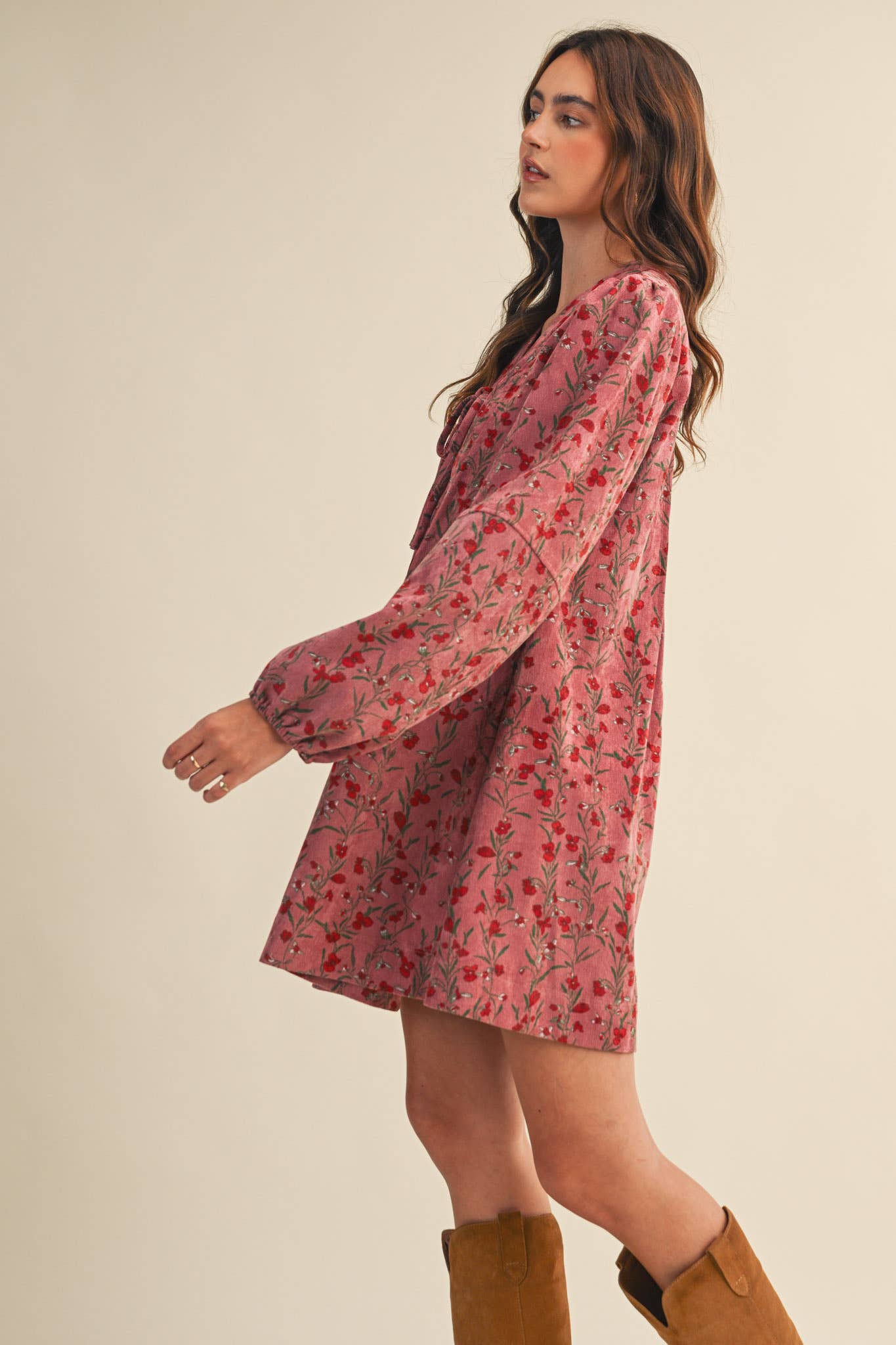 Floral Corduroy Mini Dress