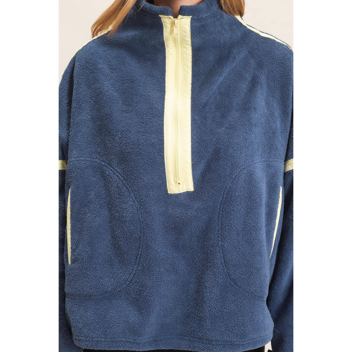 Contrast Trim Half-Zip Fleece Pullover