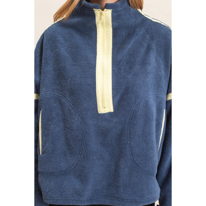 Contrast Trim Half-Zip Fleece Pullover
