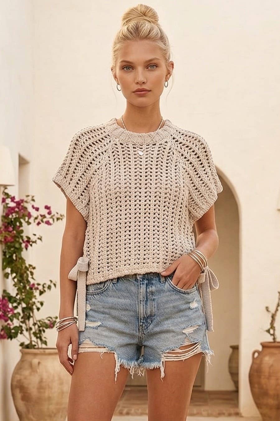 Chunky Crochet Sweater With Side Ties