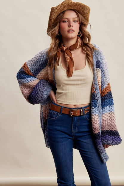 Rainbow Hand-Crochet Open Cardigan