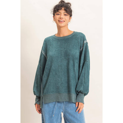 Oversized Raw Edge Crew Neck Sweatshirt