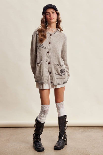 Whimsical Cat Knit Cardigan