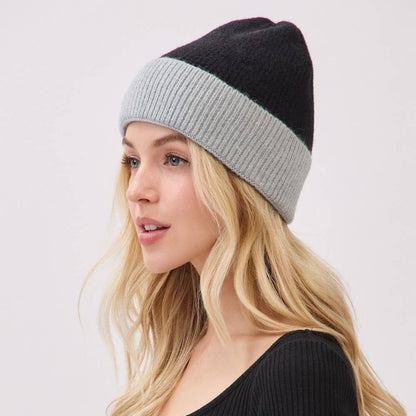 Two Toned Color Ribbed Beanie