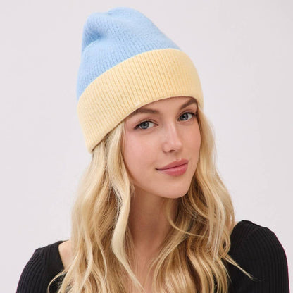 Two Toned Color Ribbed Beanie