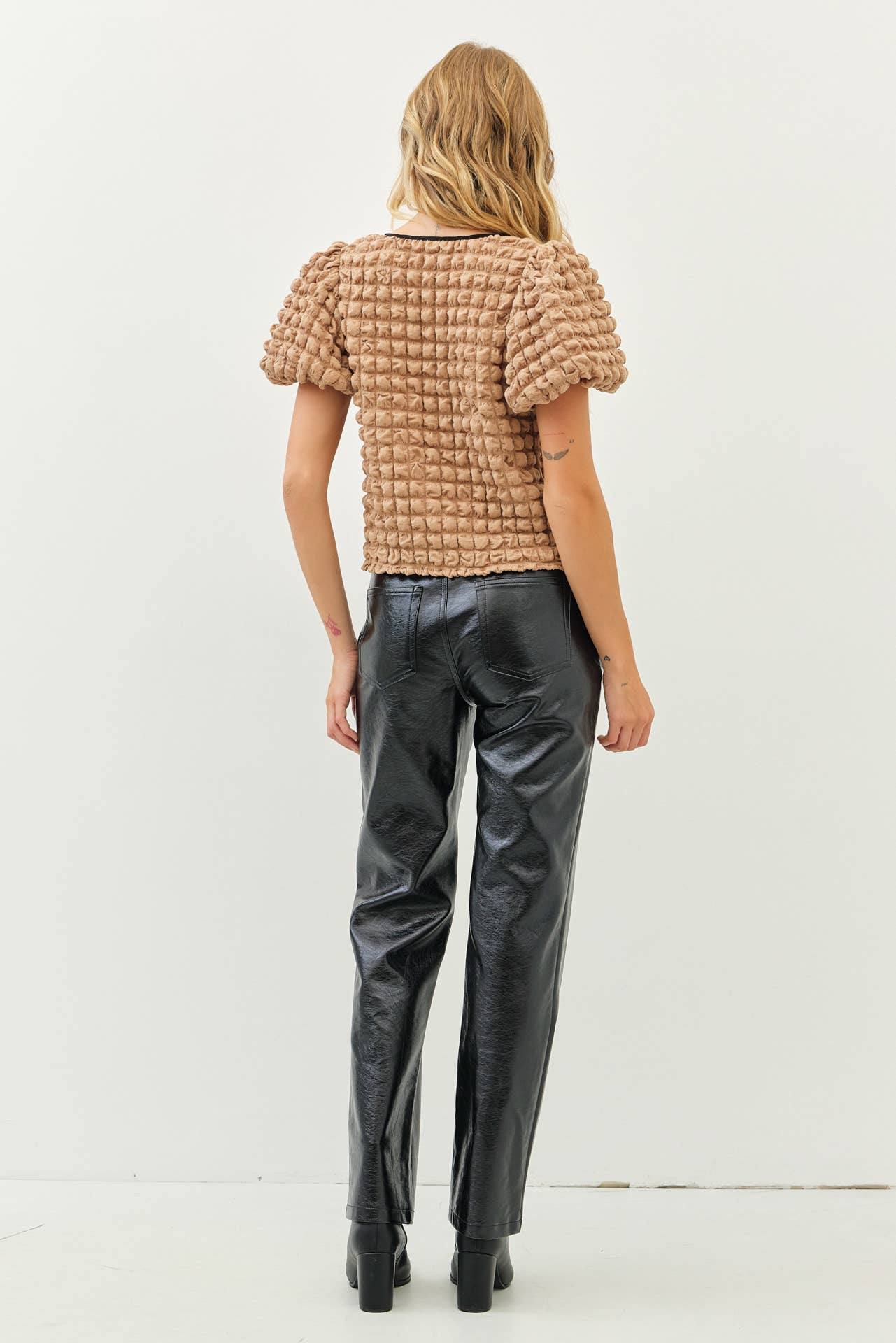 Bubble Textured Top With Contrast Front Tie