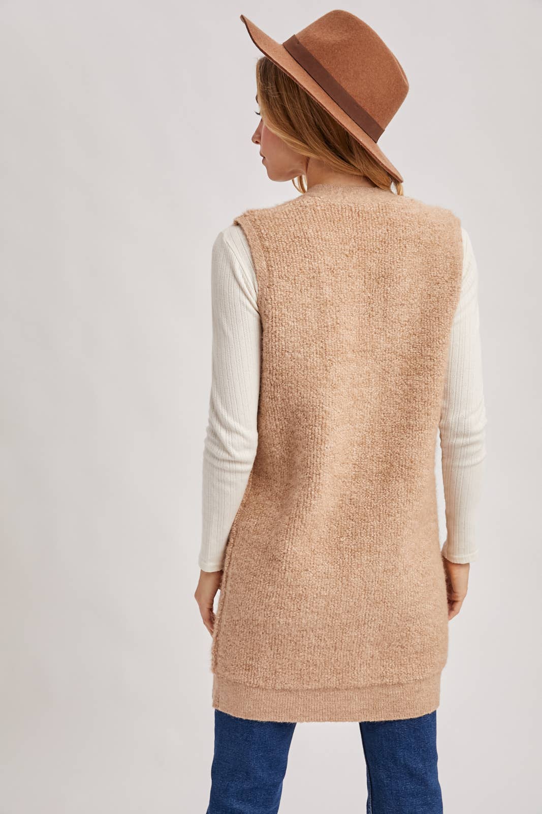 Button Down V-Neck Teddy Knit Vest