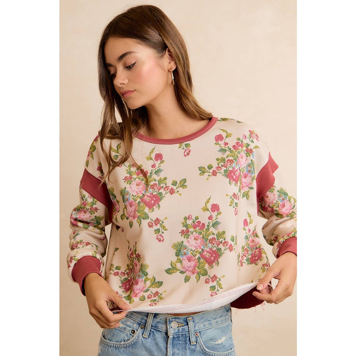 Floral Brushed Terry Open Back Top