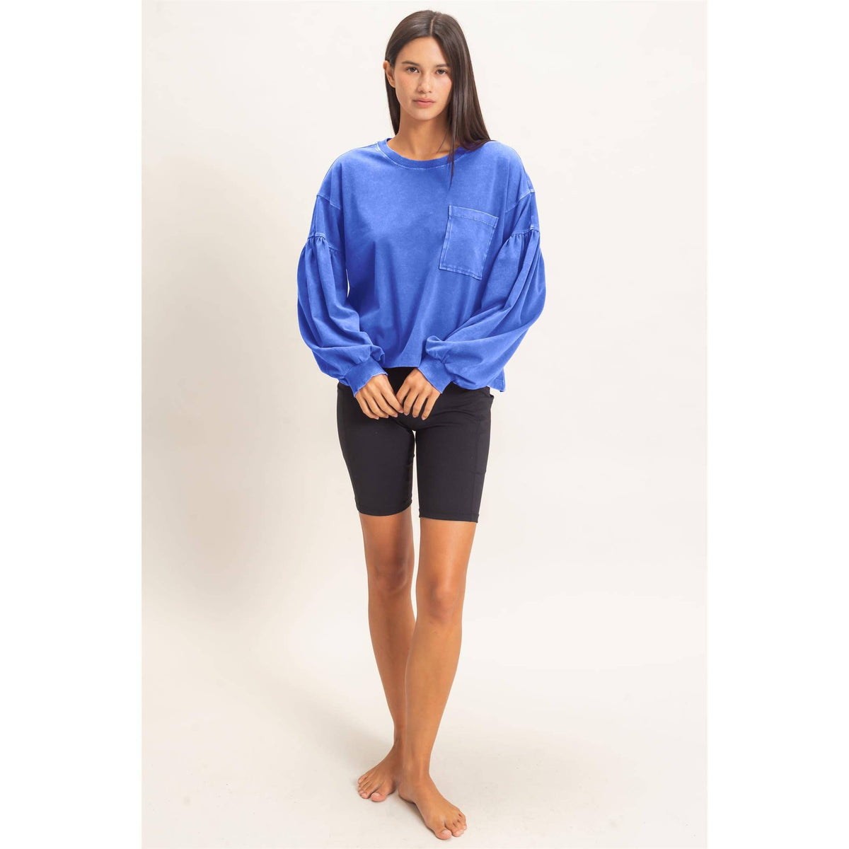Mineral Wash Puff Long Sleeve Boxy Top