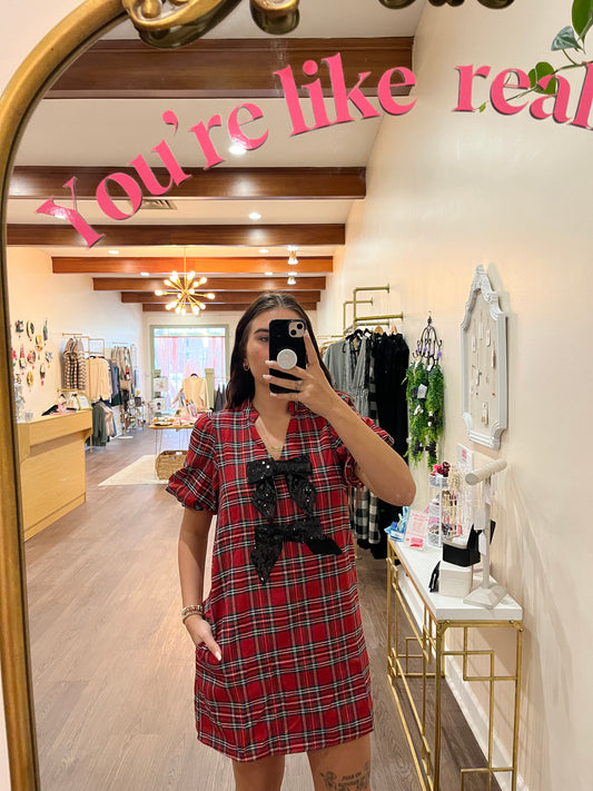 Red Plaid Bow Dress