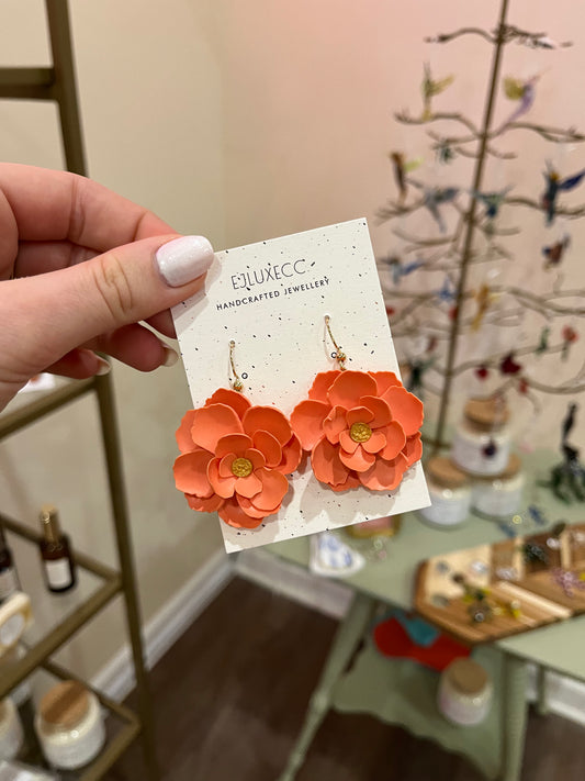 Orange Flower Earrings