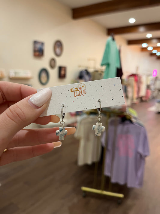 Blue Floral Cross Earrings