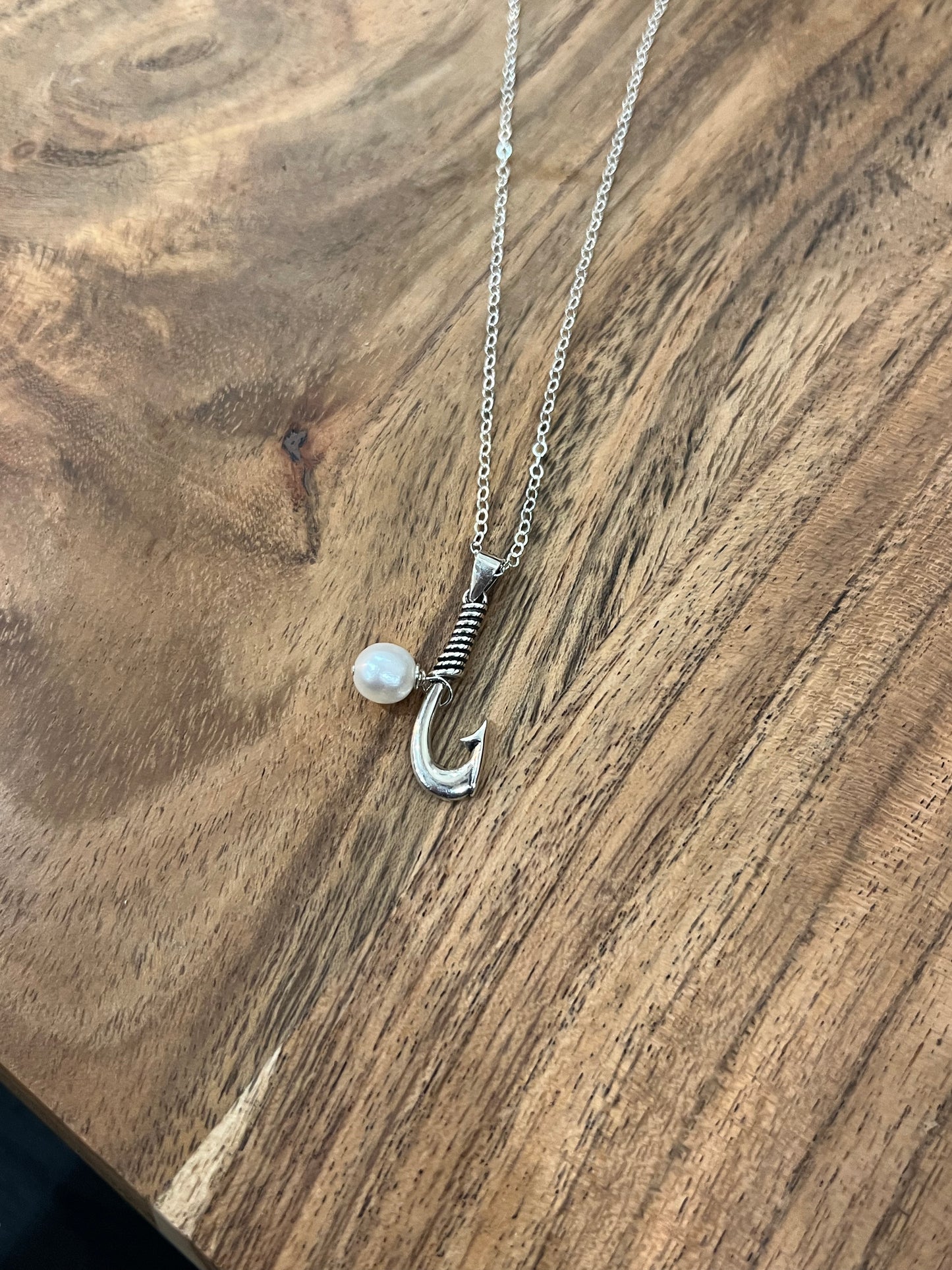 Silver Pearl and Hook Necklace