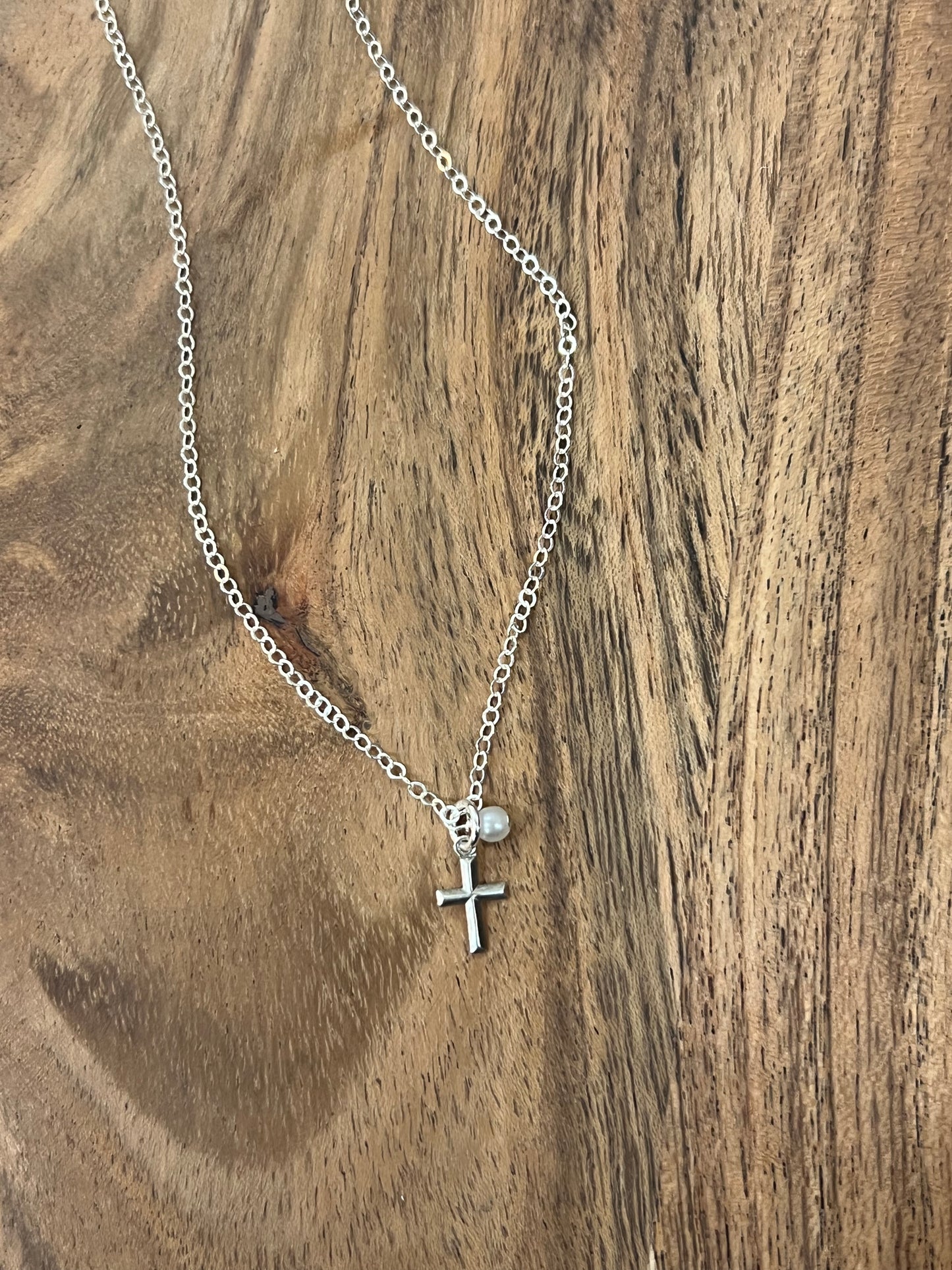 Silver necklace with Cross Pendant and Pearl