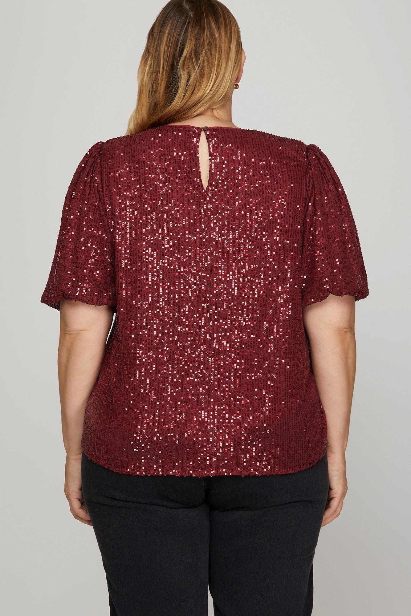 Plus Puff Sleeve Sequin Top