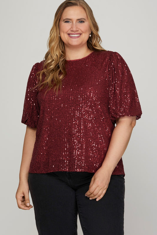 Plus Puff Sleeve Sequin Top