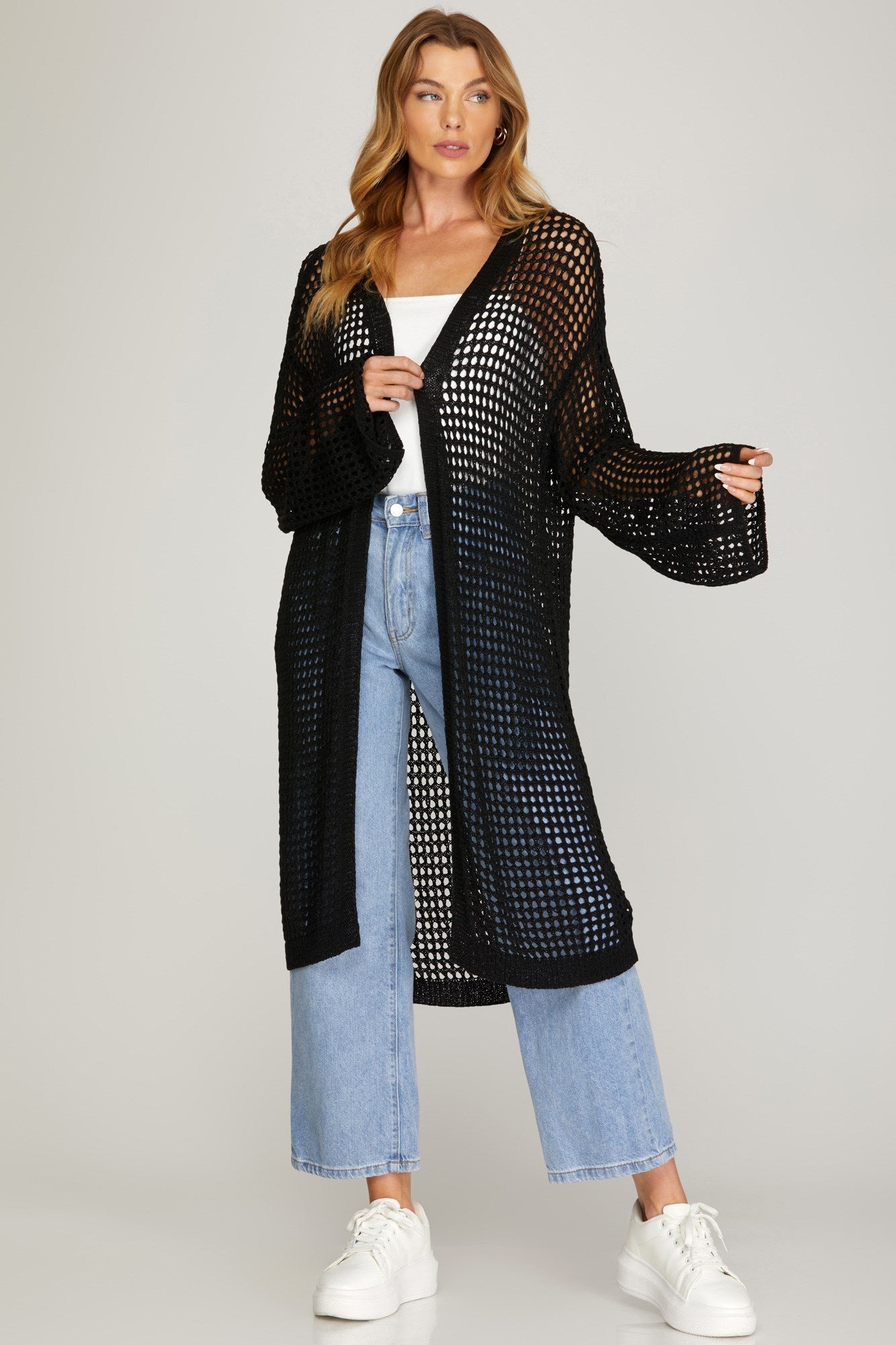 Sheer Sweater Cardigan Black