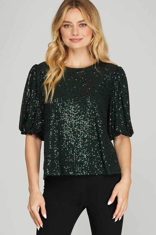 Puff Sleeve Sequin Top