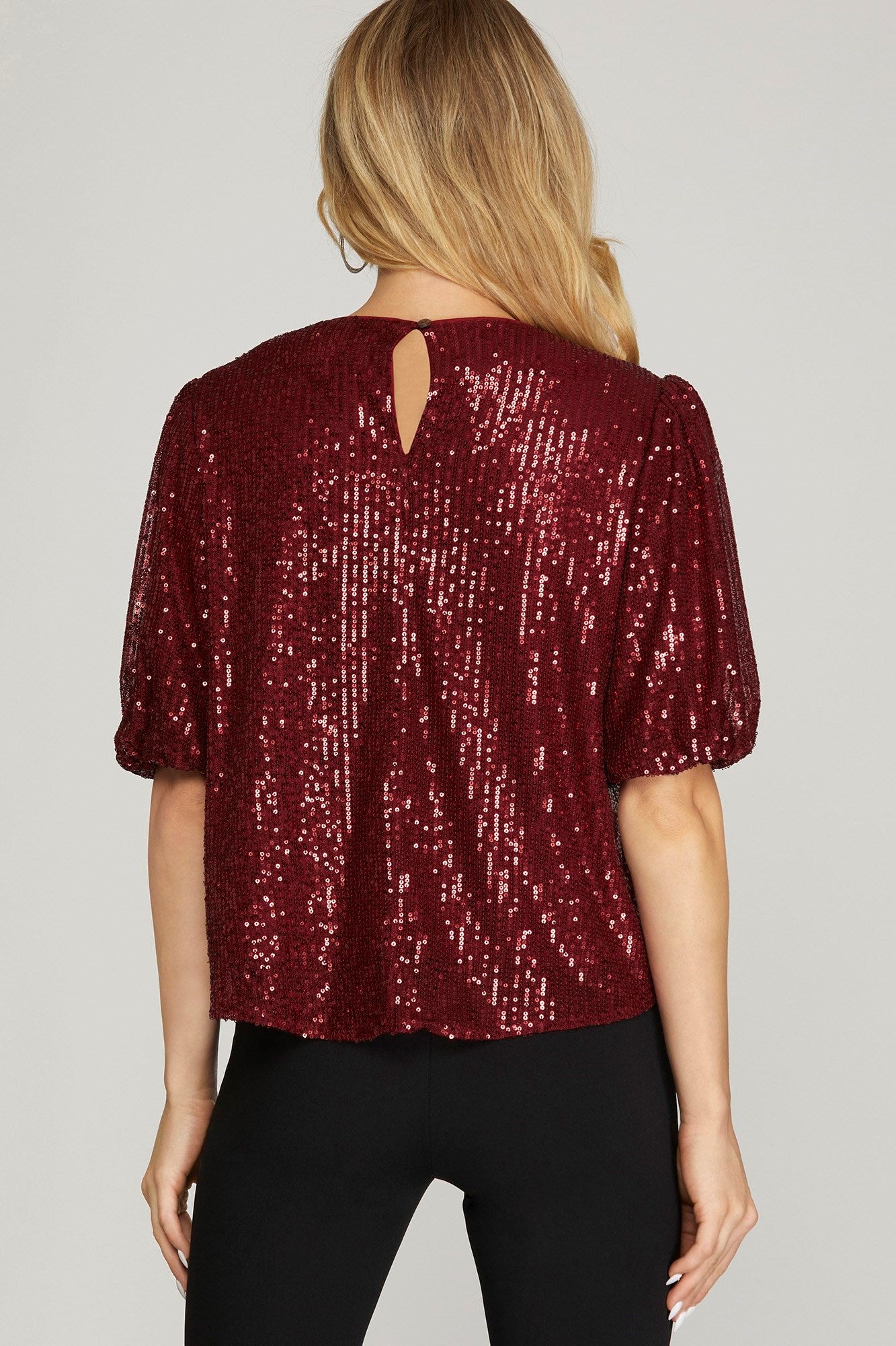 Puff Sleeve Sequin Top