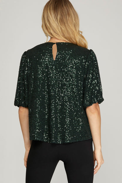 Puff Sleeve Sequin Top