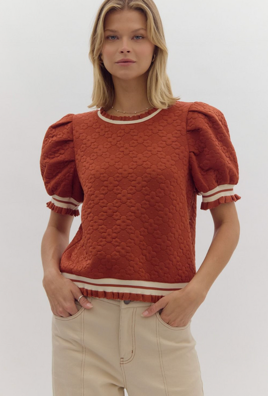 Round Neck Puff Sleeve Sweater