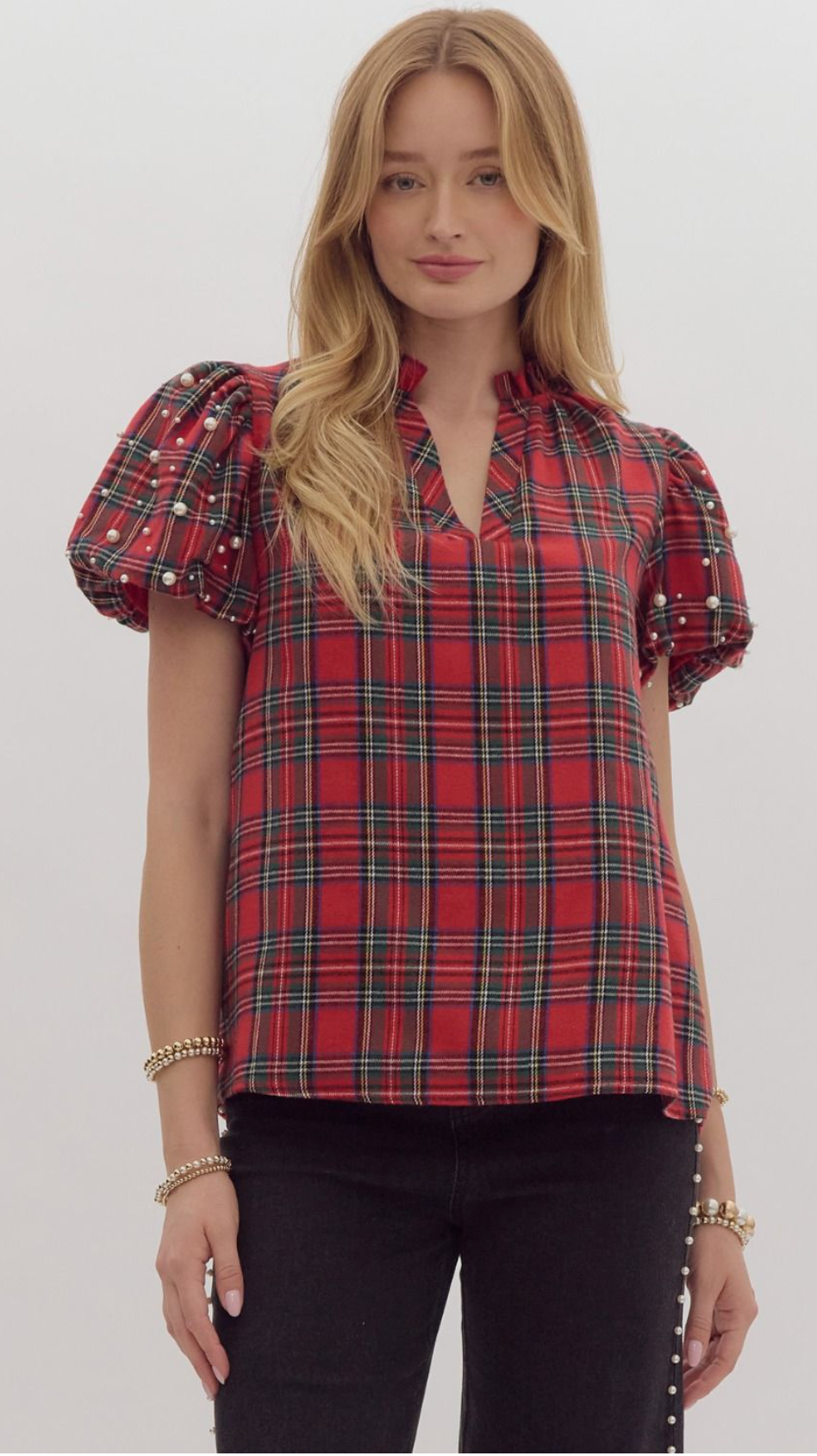 Tartan Plaid Puff Sleeve Shirt