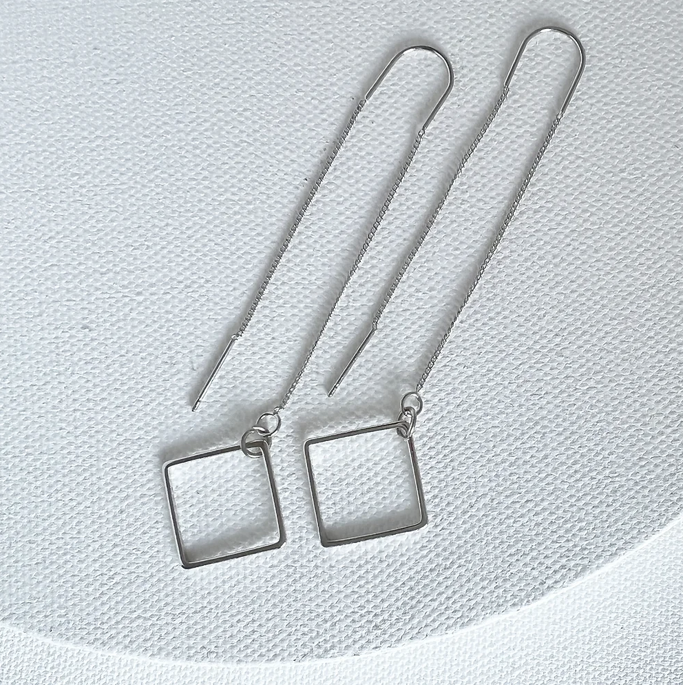 Square Threader Earrings Platinum