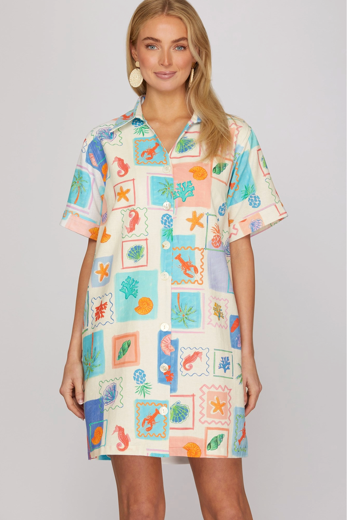 Woven Coastal Print Mini Dress