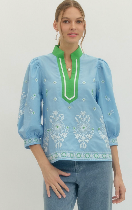 Floral Embroidered 3/4 Sleeve