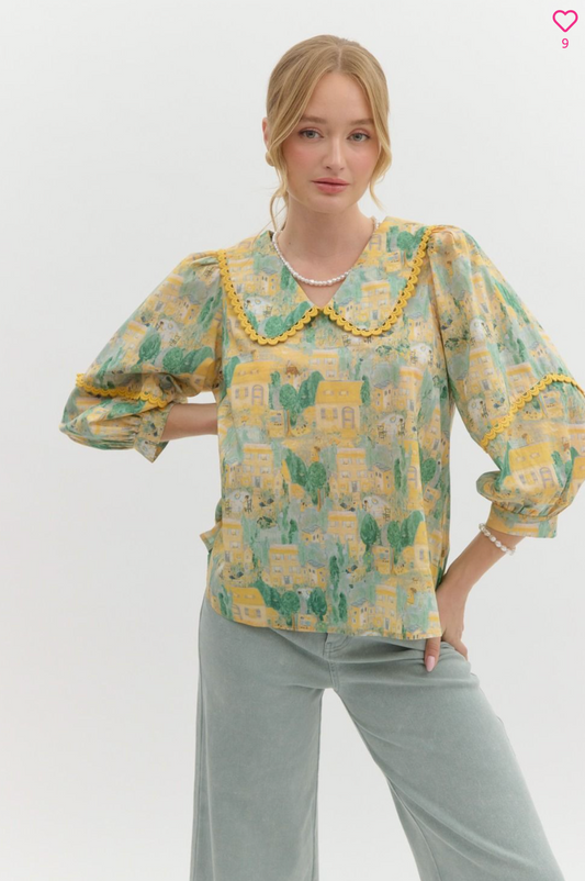 Scalloped Detail Peter Pan Collar Top