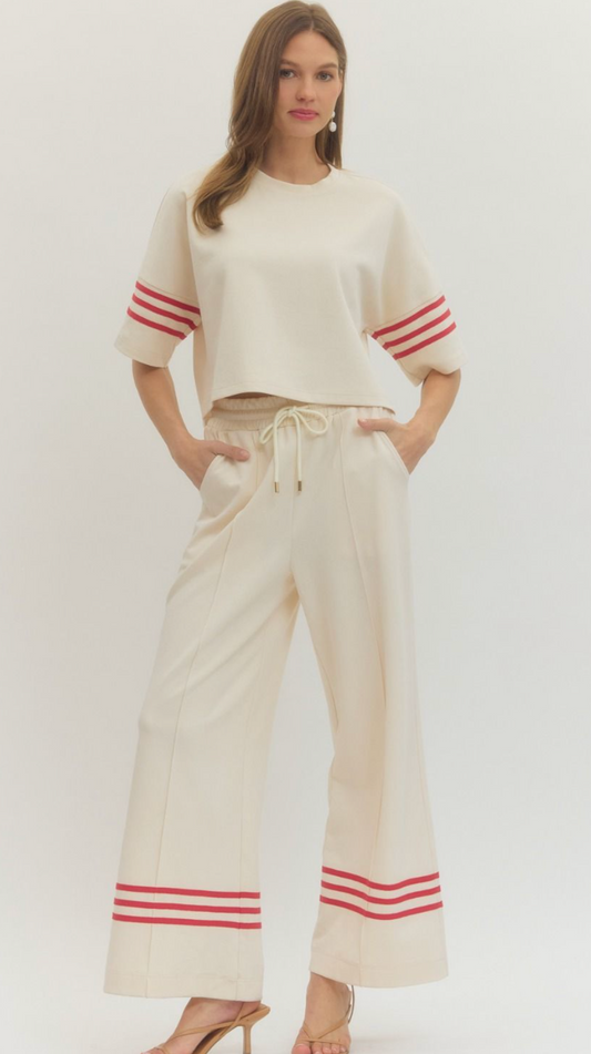 Cream Striped Sporty Set