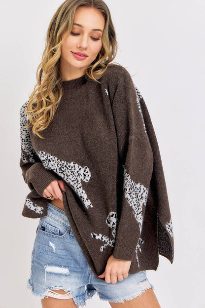 Leopard Patterned Oversize Knit Sweater