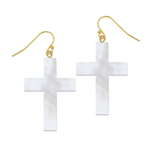 Mother of Pearl Cross Drop Earrings