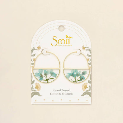 Pressed Flower Hoop Earring - Blue Baby's Breath/Gold