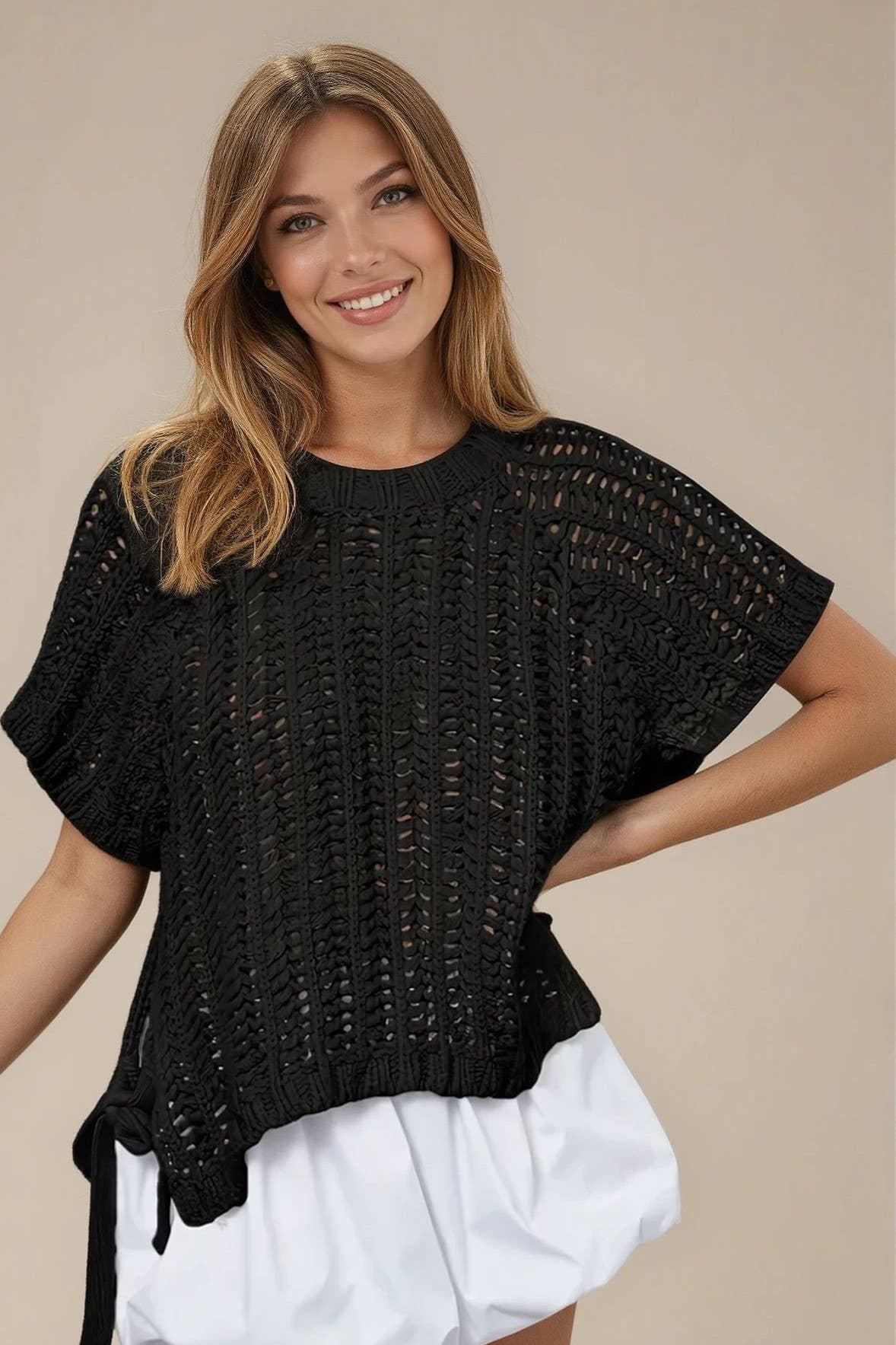 Chunky Crochet Sweater With Side Ties