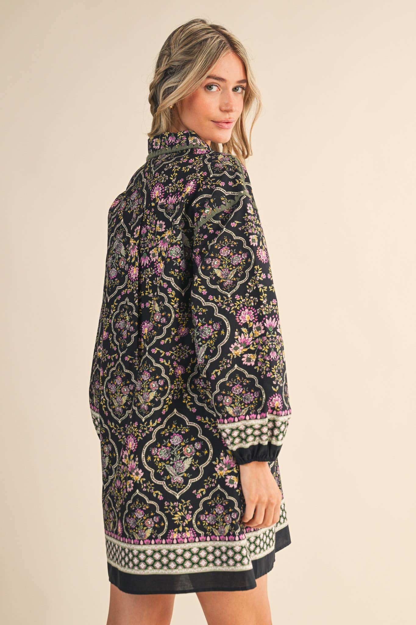 Triangle Stitch Button Down Mini Dress