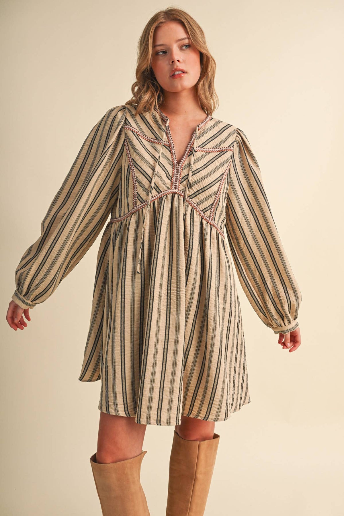 Striped Mini Dress With Contrast Rope