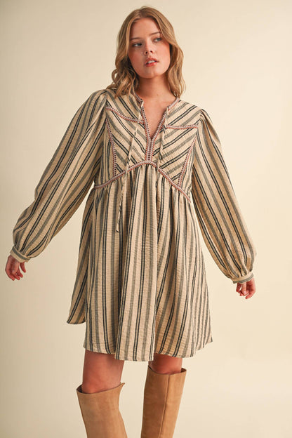 Striped Mini Dress With Contrast Rope