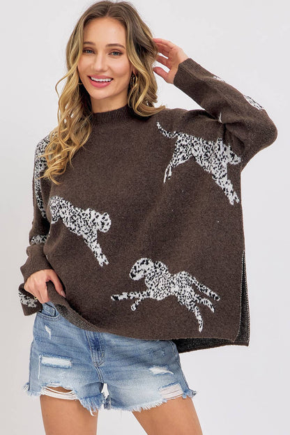 Leopard Patterned Oversize Knit Sweater