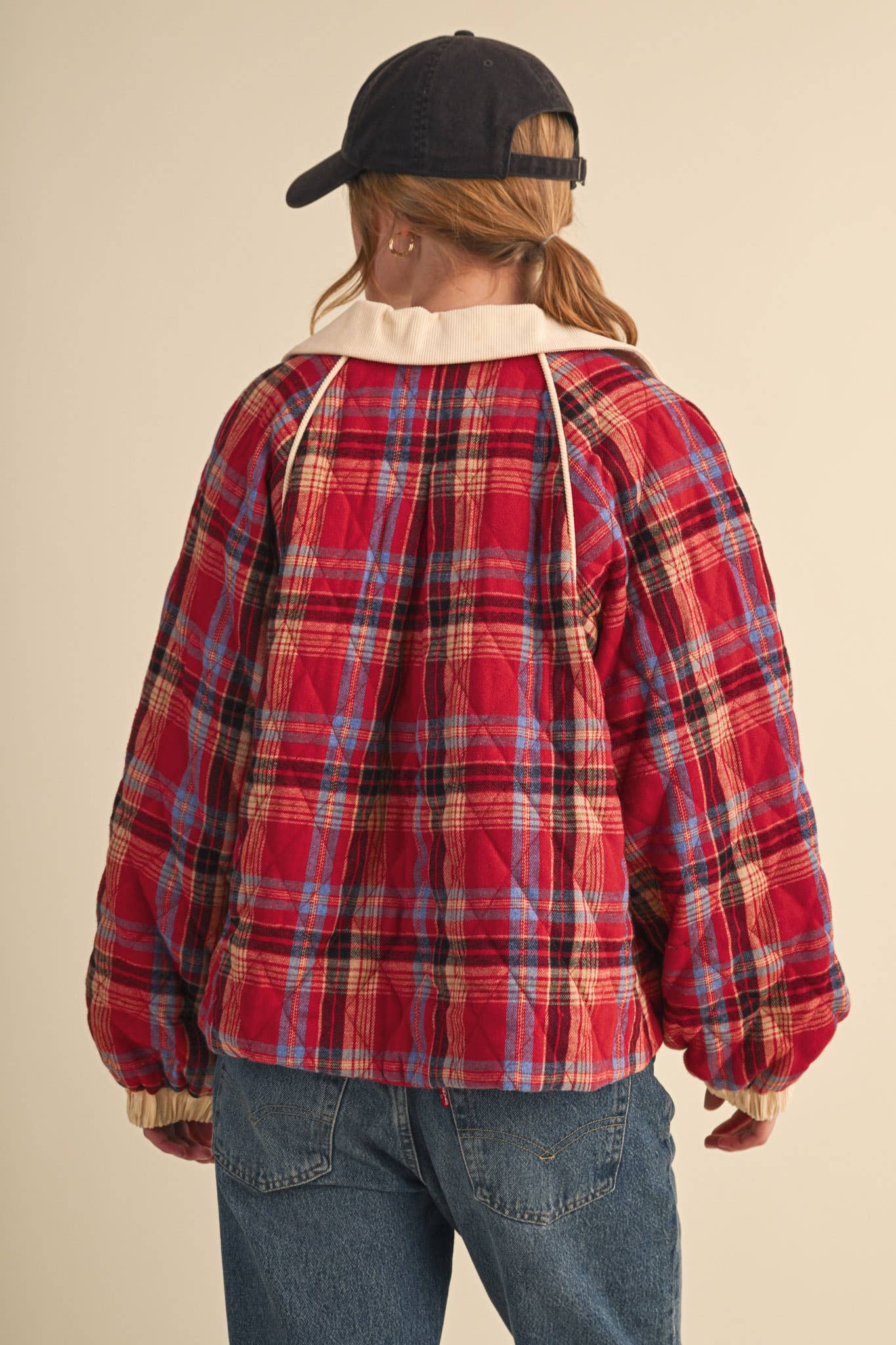 Plaid & Corduroy Contrast Quilted Jacket