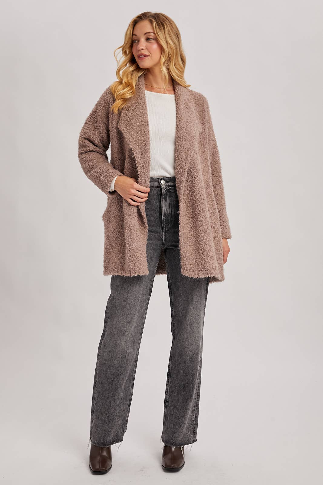 Fuzzy Drape Front Cardigan