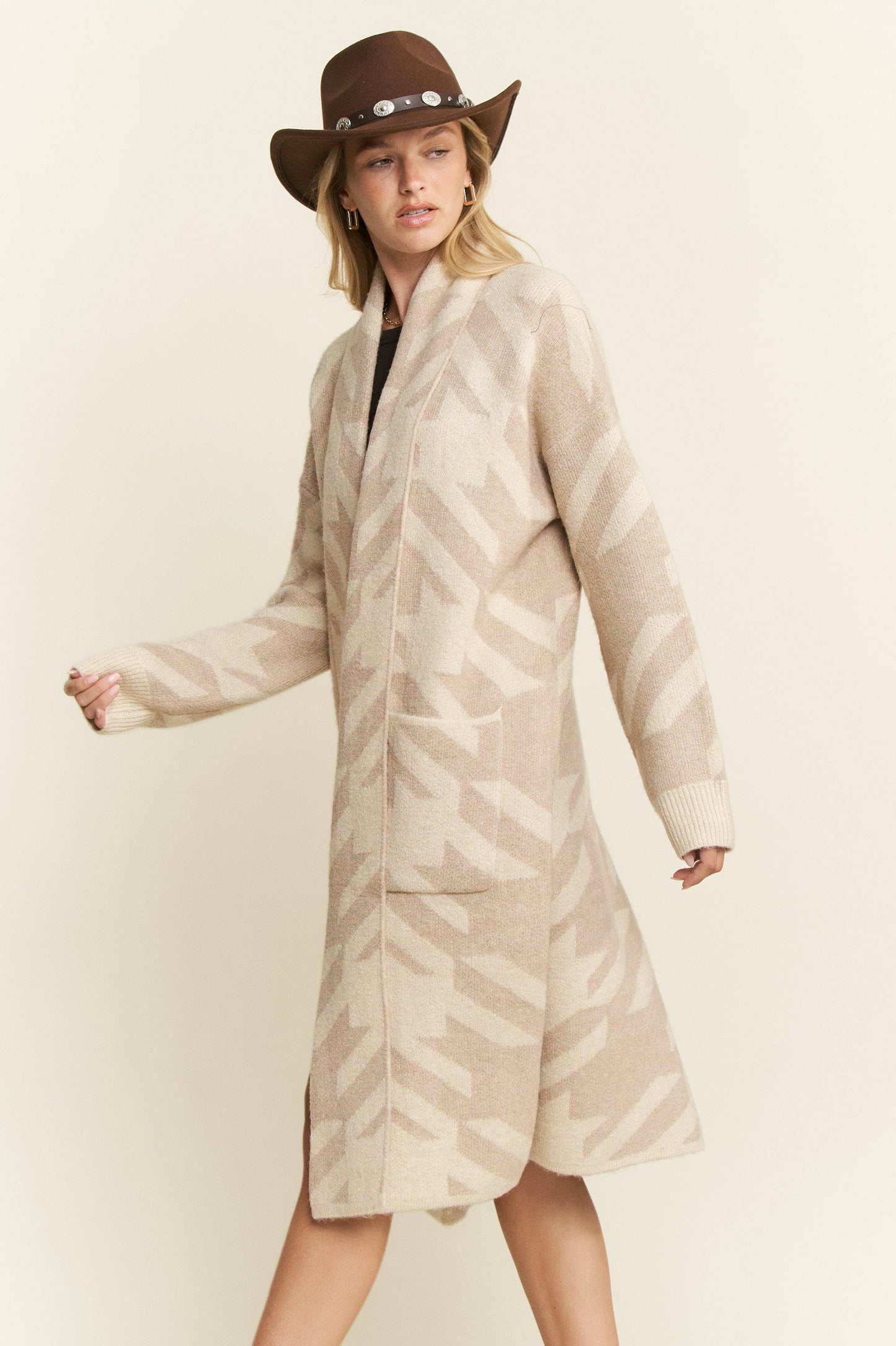 Houndstooth Print Cardigan