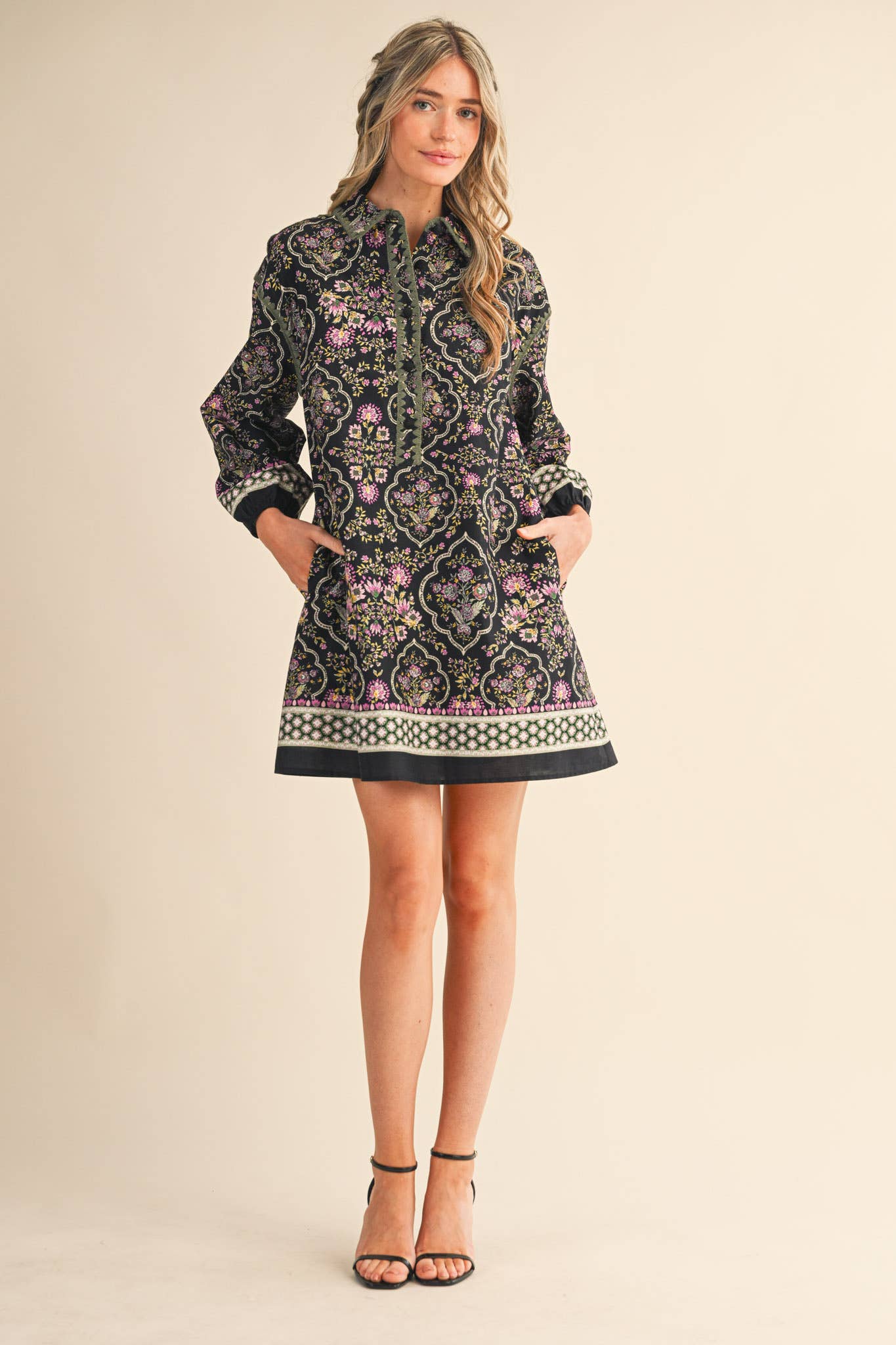 Triangle Stitch Button Down Mini Dress