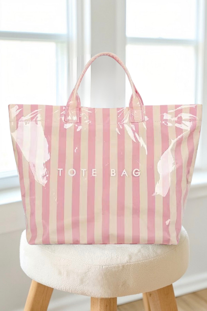 Pink and Tan Striped TOTE BAG